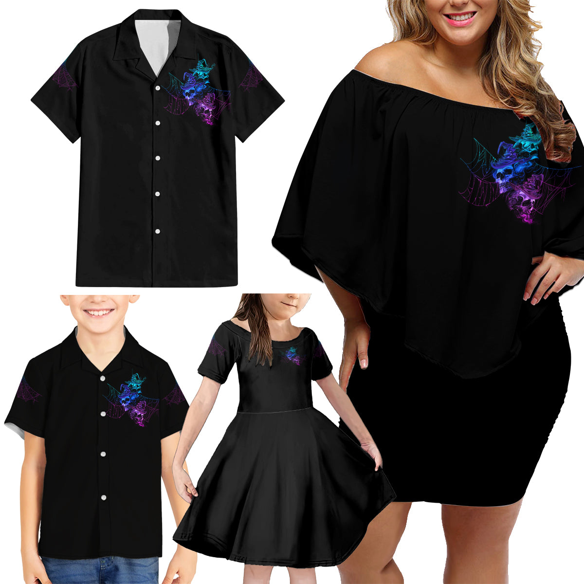 The Good Girl In Me Got Tired Skull Witch Halloween Family Matching Off Shoulder Short Dress and Hawaiian Shirt - Wonder Print Shop