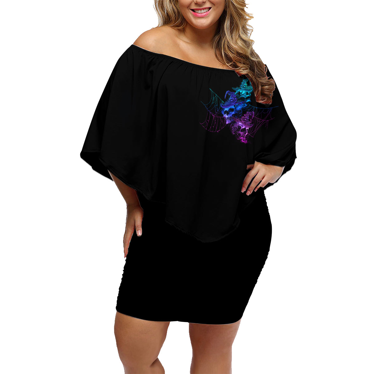 The Good Girl In Me Got Tired Skull Witch Halloween Family Matching Off Shoulder Short Dress and Hawaiian Shirt - Wonder Print Shop