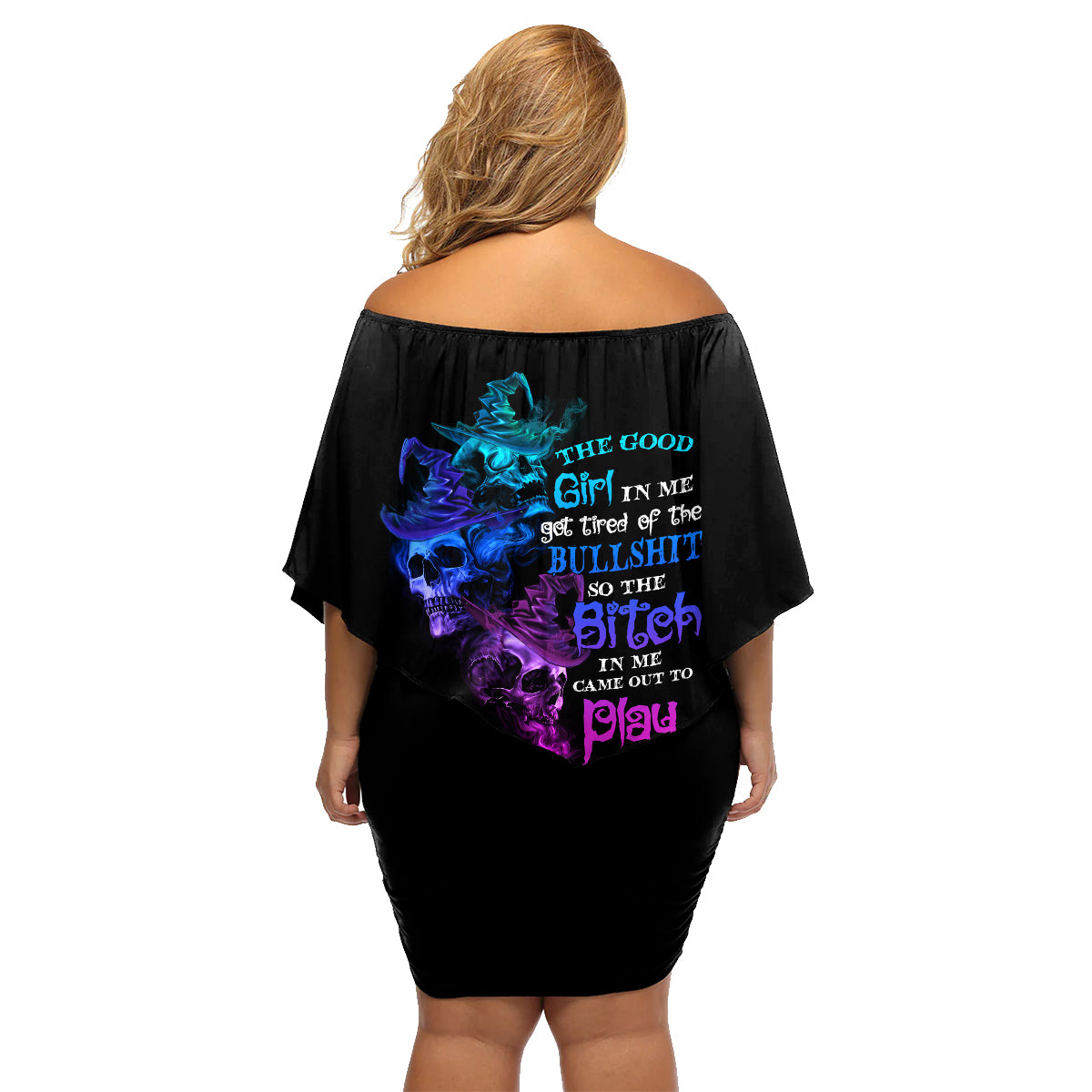 The Good Girl In Me Got Tired Skull Witch Halloween Family Matching Off Shoulder Short Dress and Hawaiian Shirt - Wonder Print Shop