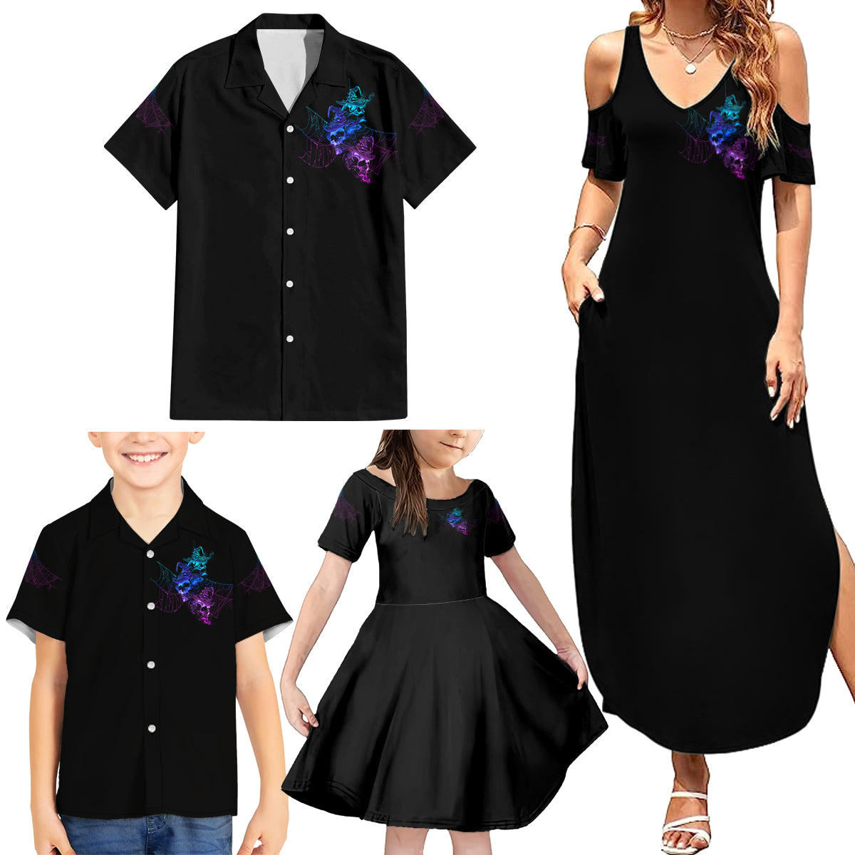 The Good Girl In Me Got Tired Skull Witch Halloween Family Matching Summer Maxi Dress and Hawaiian Shirt - Wonder Print Shop