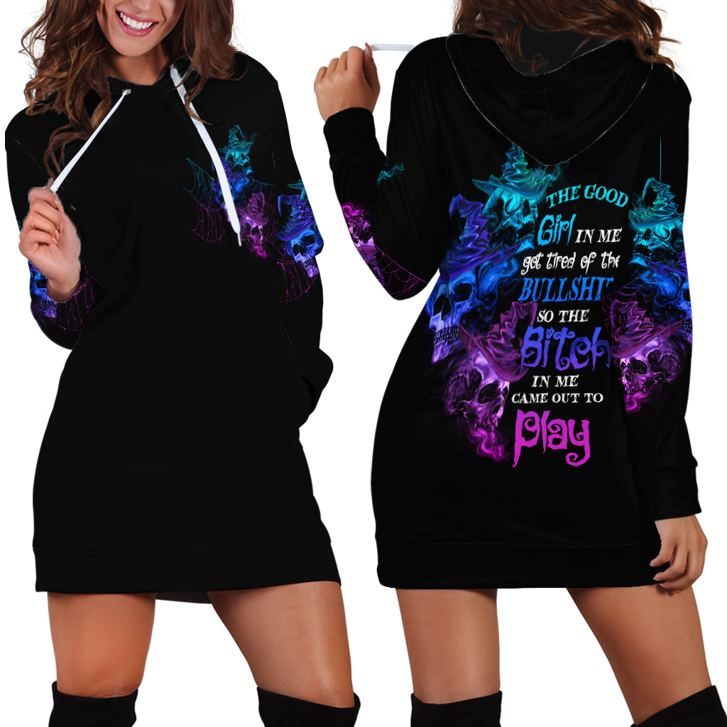 The Good Girl In Me Got Tired Skull Witch Halloween Hoodie Dress - Wonder Print Shop