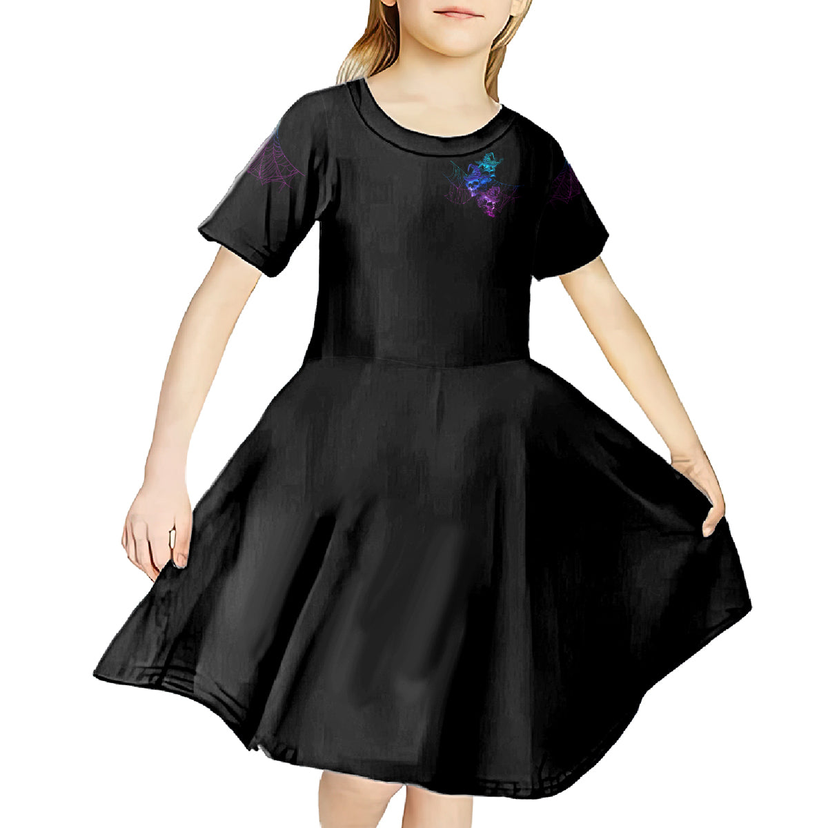 The Good Girl In Me Got Tired Skull Witch Halloween Kid Short Sleeve Dress - Wonder Print Shop