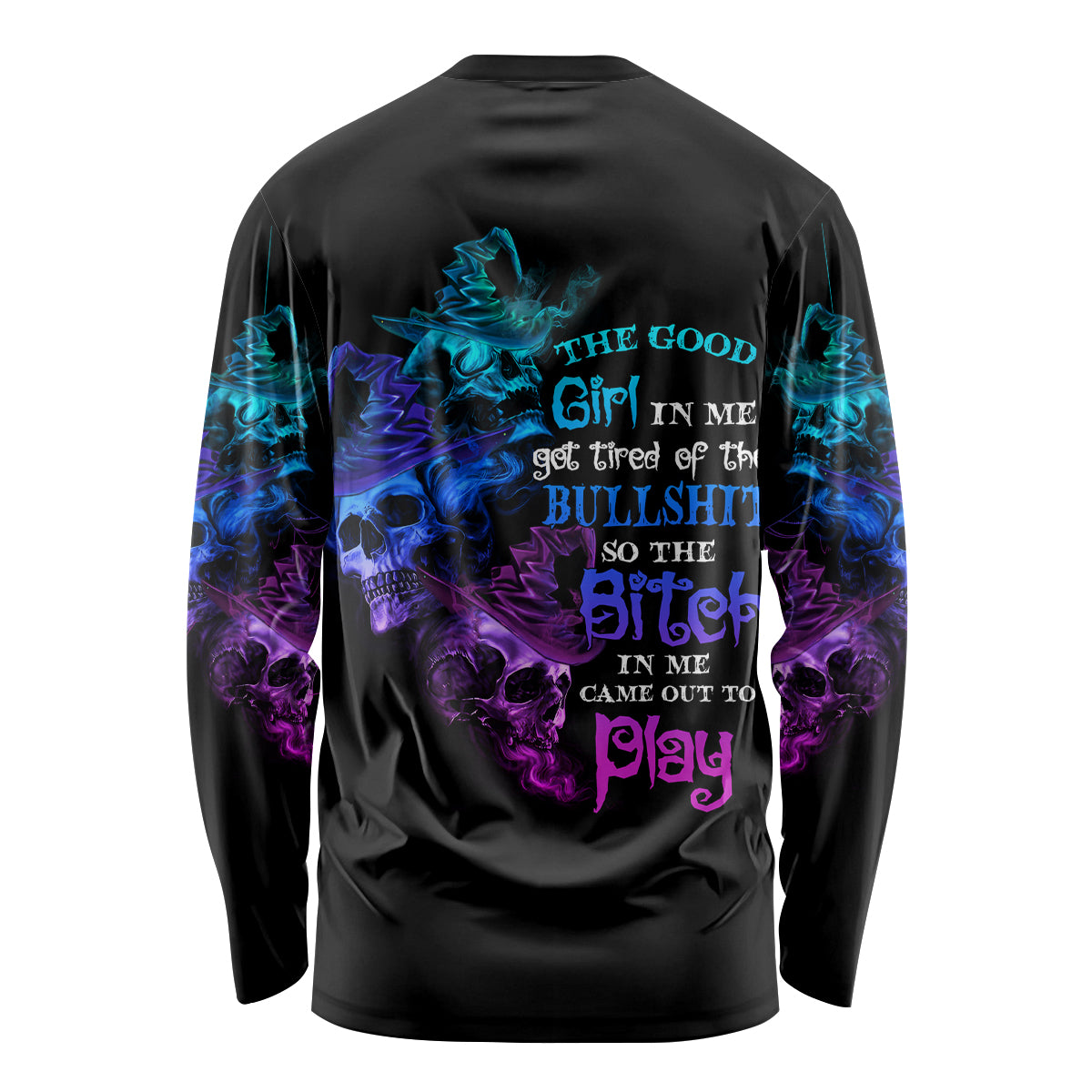 The Good Girl In Me Got Tired Skull Witch Halloween Long Sleeve Shirt - Wonder Print Shop