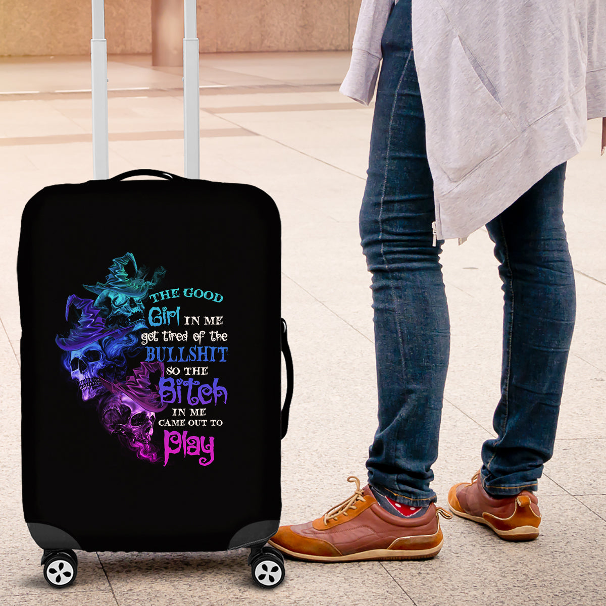 The Good Girl In Me Got Tired Skull Witch Halloween Luggage Cover - Wonder Print Shop
