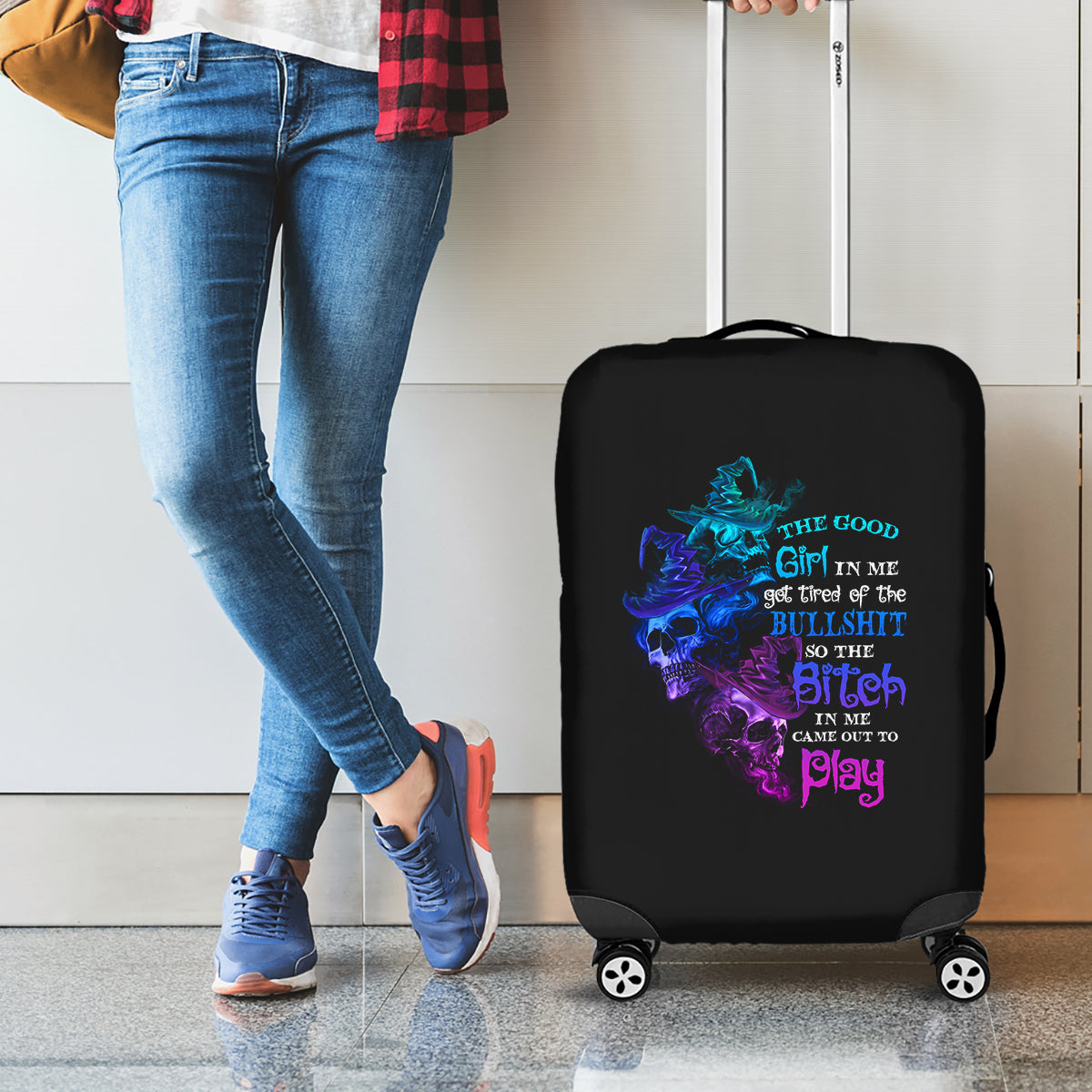 The Good Girl In Me Got Tired Skull Witch Halloween Luggage Cover - Wonder Print Shop
