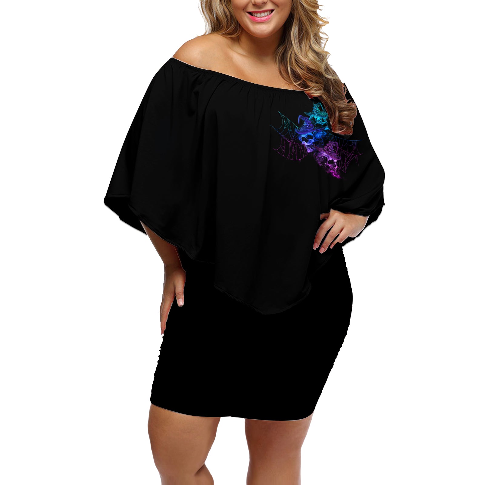 The Good Girl In Me Got Tired Skull Witch Halloween Off Shoulder Short Dress - Wonder Print Shop