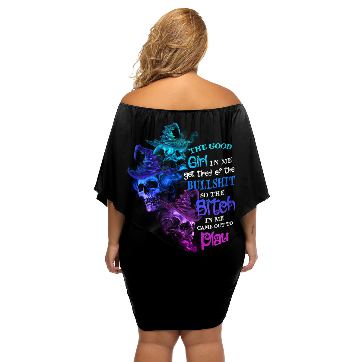 The Good Girl In Me Got Tired Skull Witch Halloween Off Shoulder Short Dress - Wonder Print Shop