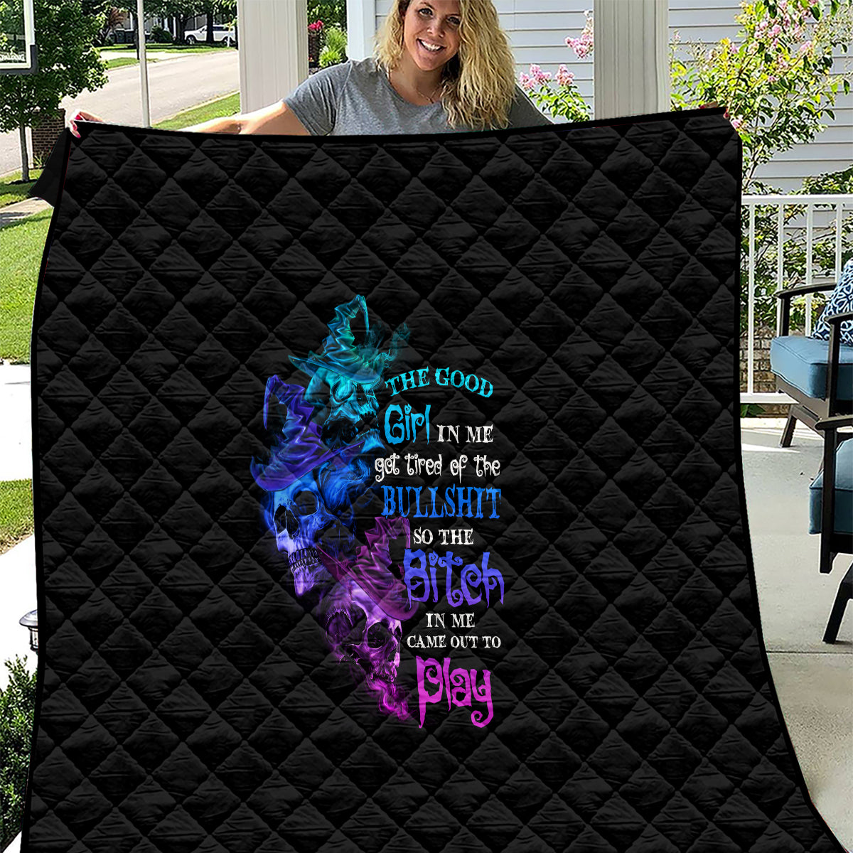 The Good Girl In Me Got Tired Skull Witch Halloween Quilt - Wonder Print Shop