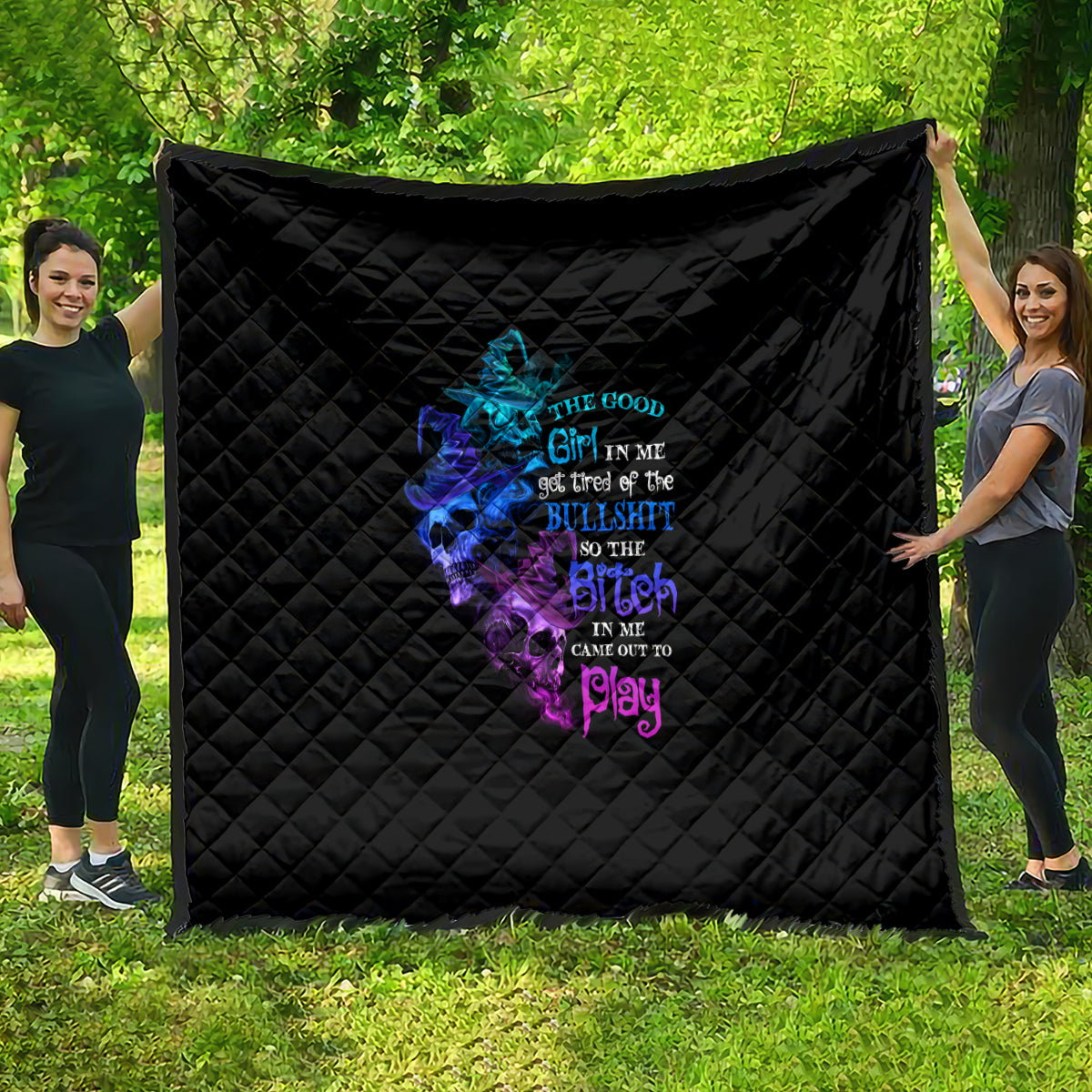 The Good Girl In Me Got Tired Skull Witch Halloween Quilt - Wonder Print Shop
