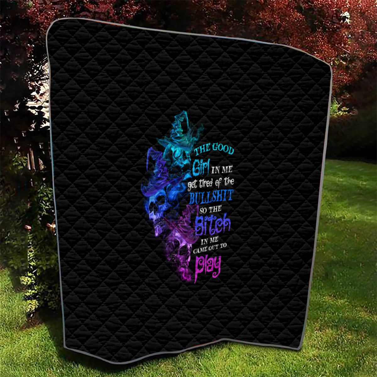 The Good Girl In Me Got Tired Skull Witch Halloween Quilt - Wonder Print Shop