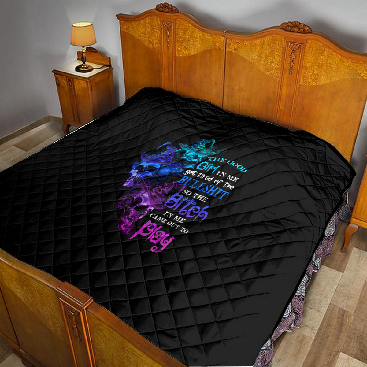 The Good Girl In Me Got Tired Skull Witch Halloween Quilt - Wonder Print Shop