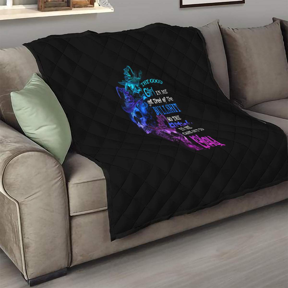 The Good Girl In Me Got Tired Skull Witch Halloween Quilt - Wonder Print Shop