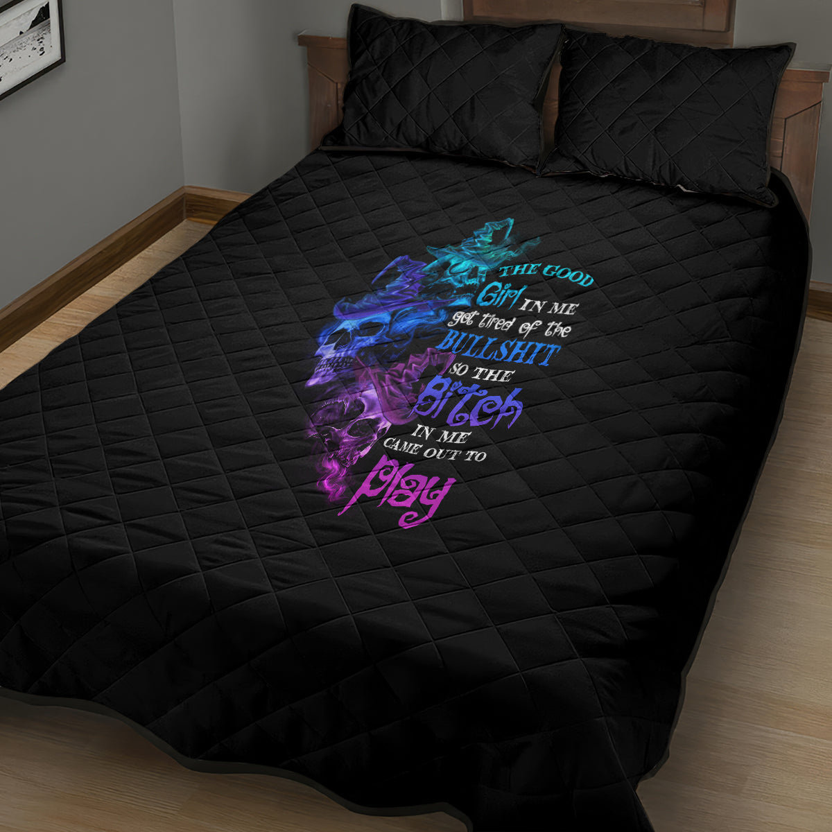 The Good Girl In Me Got Tired Skull Witch Halloween Quilt Bed Set - Wonder Print Shop
