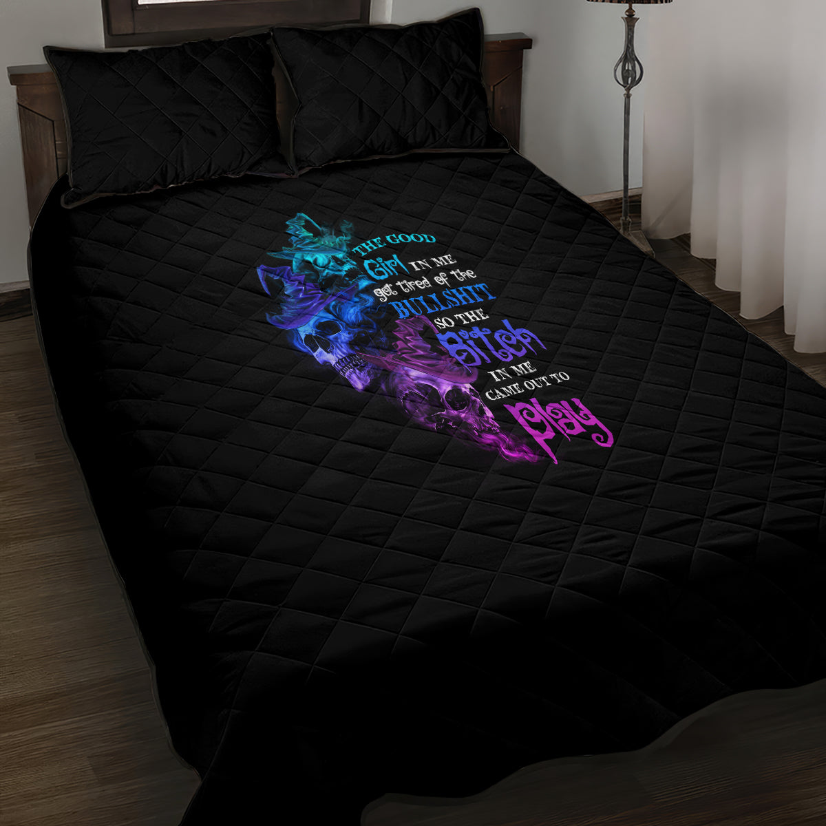 The Good Girl In Me Got Tired Skull Witch Halloween Quilt Bed Set - Wonder Print Shop