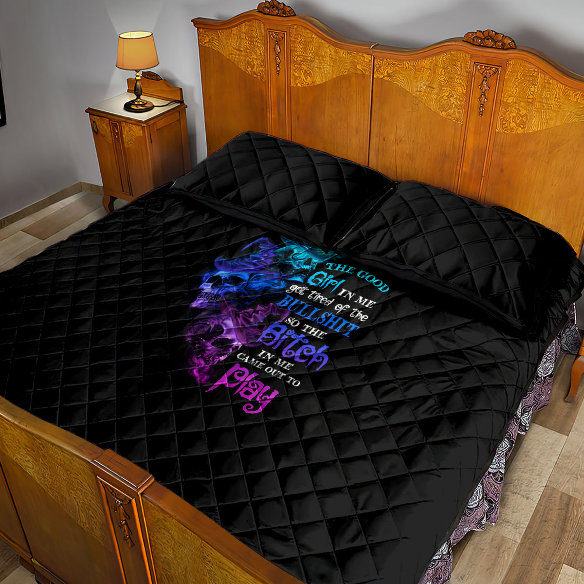 The Good Girl In Me Got Tired Skull Witch Halloween Quilt Bed Set - Wonder Print Shop
