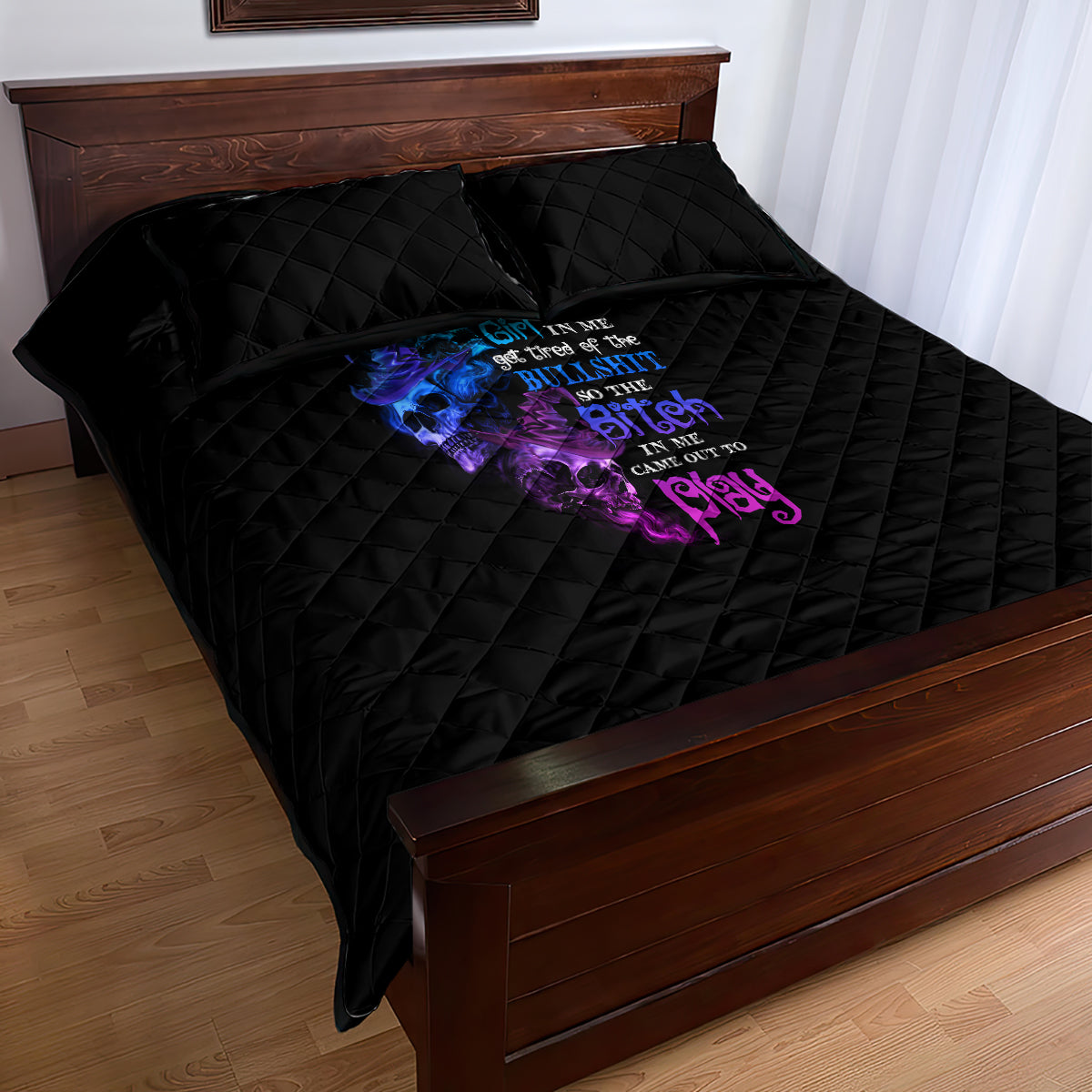 The Good Girl In Me Got Tired Skull Witch Halloween Quilt Bed Set - Wonder Print Shop