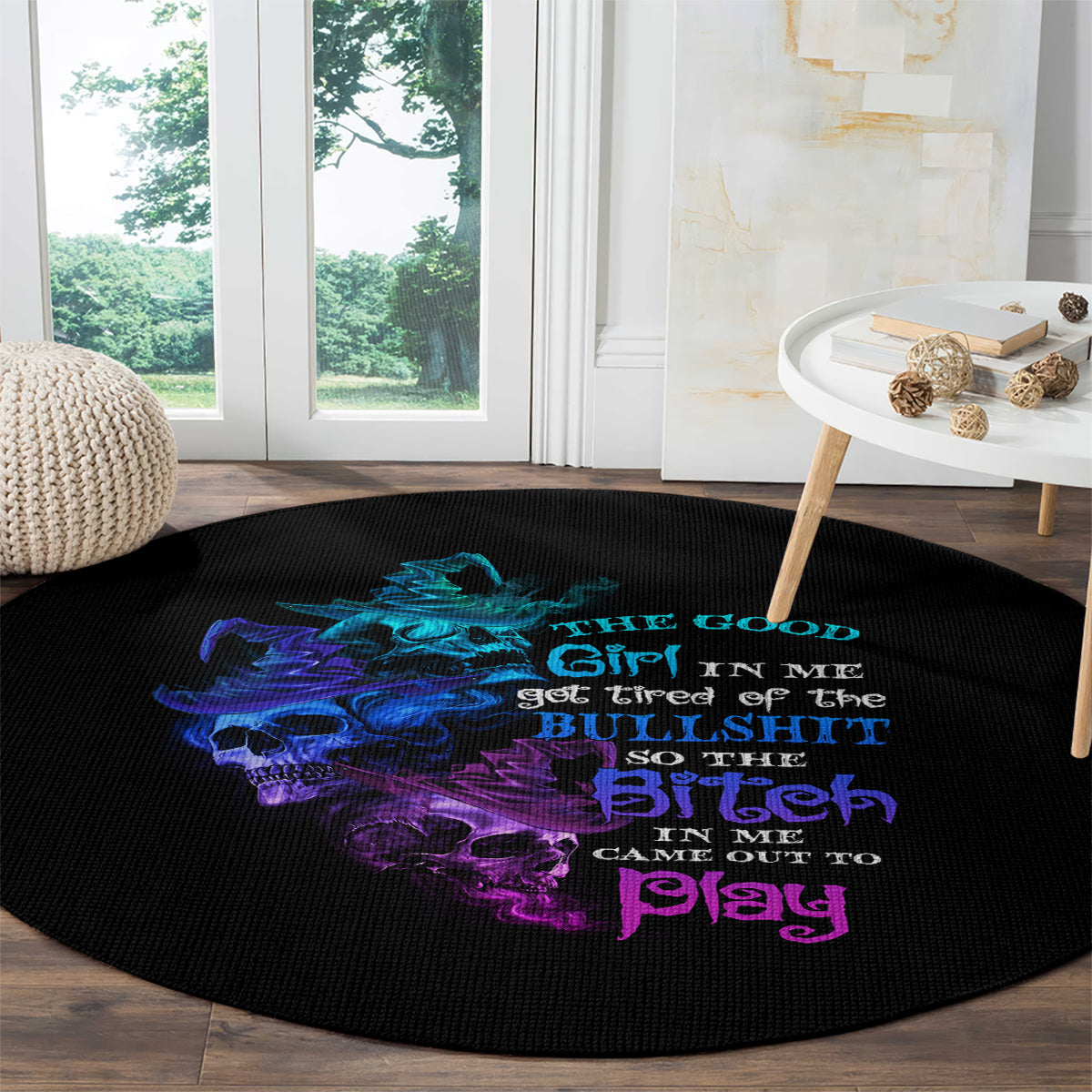 the-good-girl-in-me-got-tired-skull-witch-halloween-round-carpet