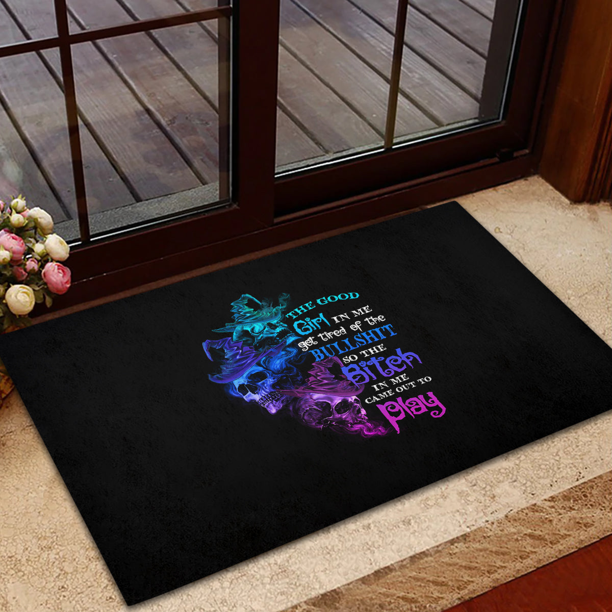The Good Girl In Me Got Tired Skull Witch Halloween Rubber Doormat - Wonder Print Shop