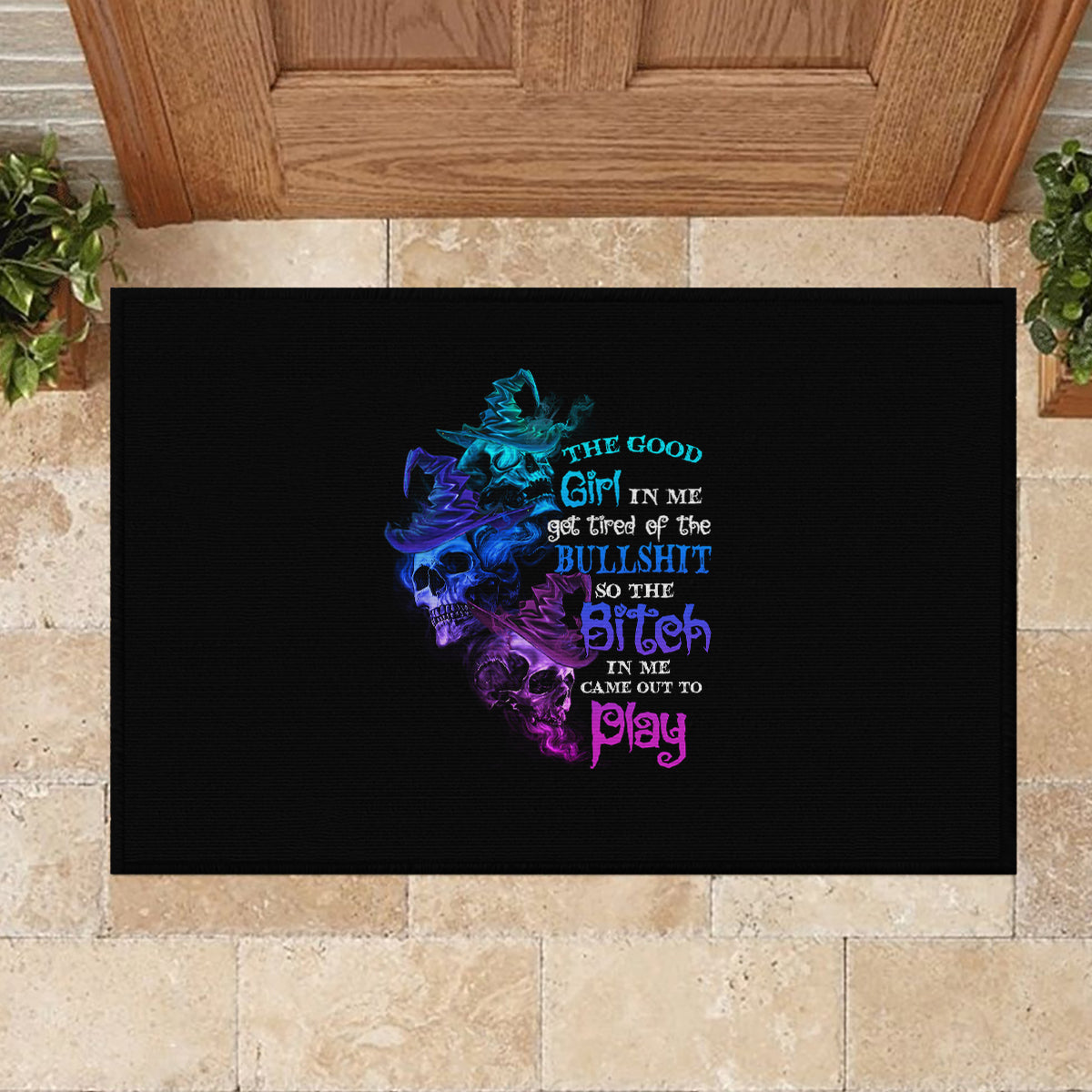 The Good Girl In Me Got Tired Skull Witch Halloween Rubber Doormat - Wonder Print Shop