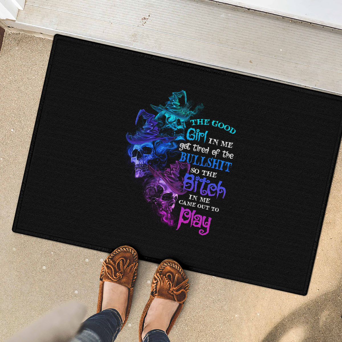 The Good Girl In Me Got Tired Skull Witch Halloween Rubber Doormat - Wonder Print Shop