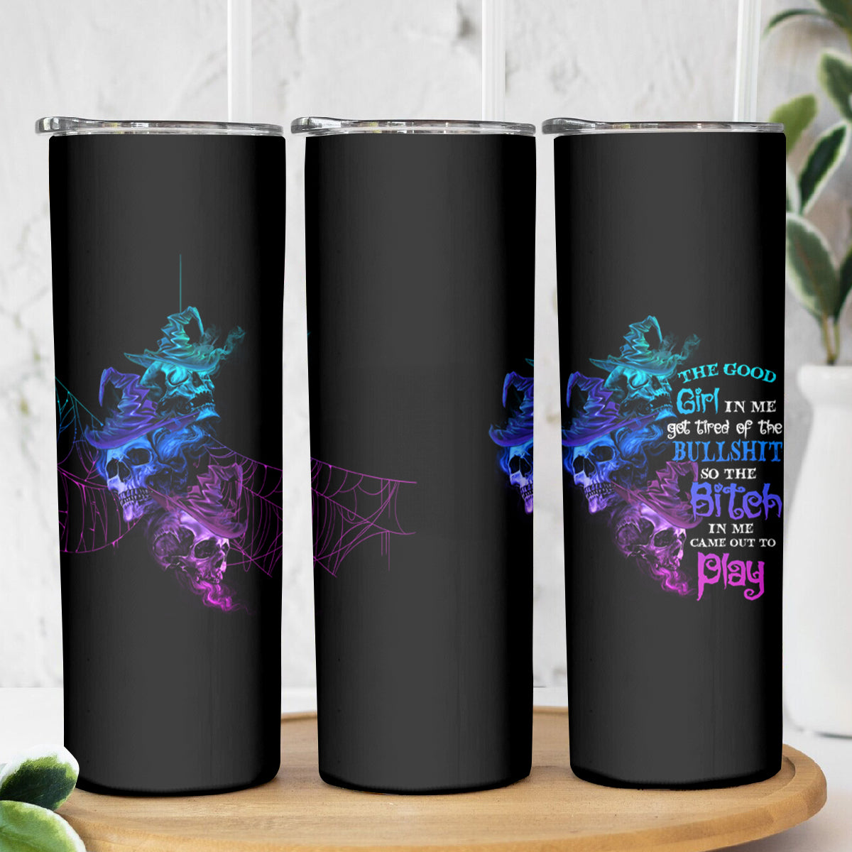 The Good Girl In Me Got Tired Skull Witch Halloween Skinny Tumbler - Wonder Print Shop