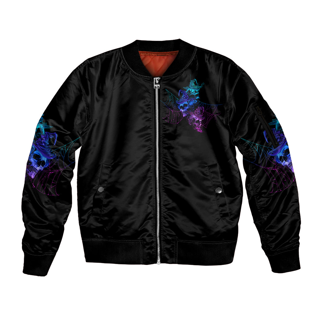 The Good Girl In Me Got Tired Skull Witch Halloween Sleeve Zip Bomber Jacket - Wonder Print Shop