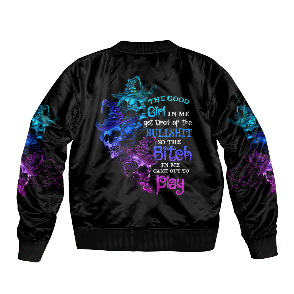 The Good Girl In Me Got Tired Skull Witch Halloween Sleeve Zip Bomber Jacket - Wonder Print Shop