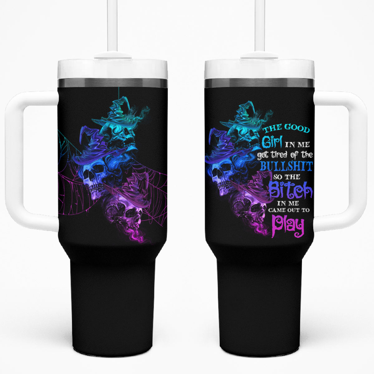The Good Girl In Me Got Tired Skull Witch Halloween Tumbler With Handle - Wonder Print Shop