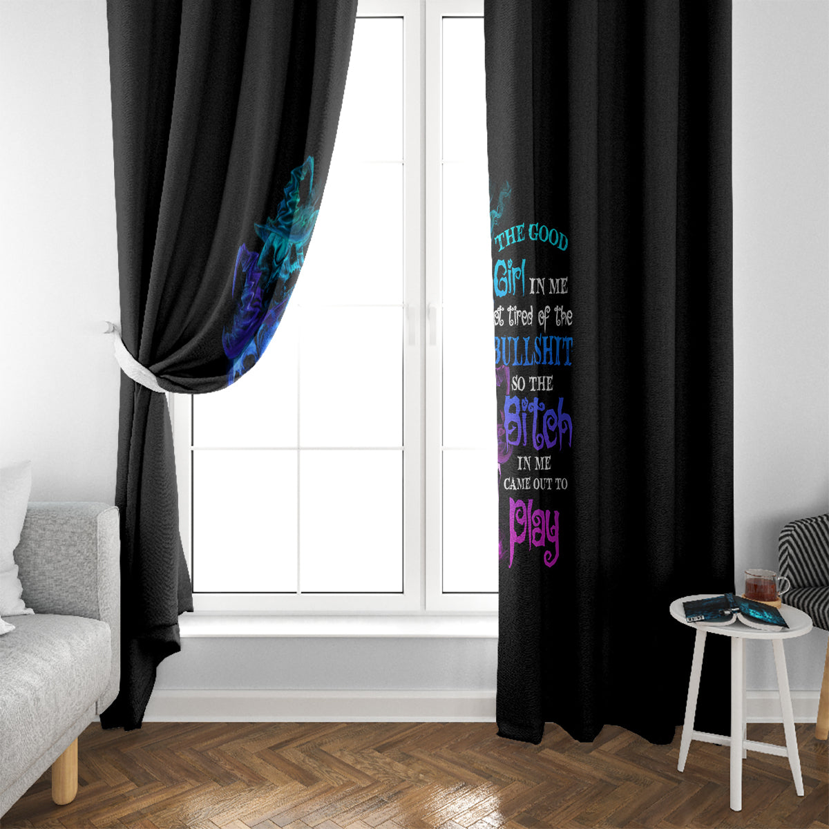 The Good Girl In Me Got Tired Skull Witch Halloween Window Curtain - Wonder Print Shop
