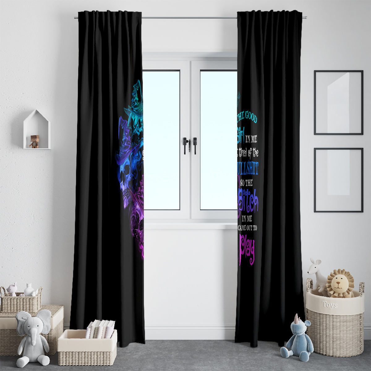 The Good Girl In Me Got Tired Skull Witch Halloween Window Curtain - Wonder Print Shop