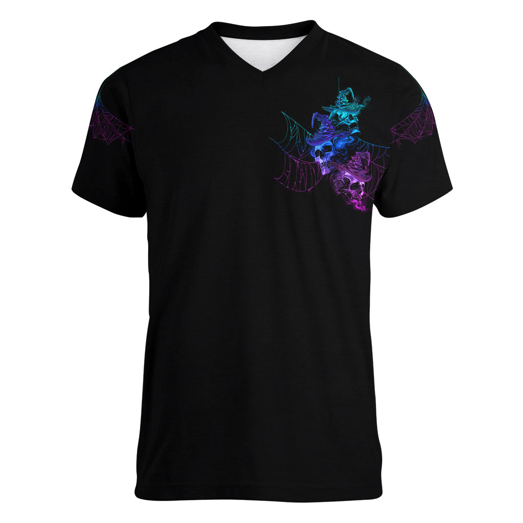 The Good Girl In Me Got Tired Skull Witch Halloween Women V Neck T Shirt - Wonder Print Shop