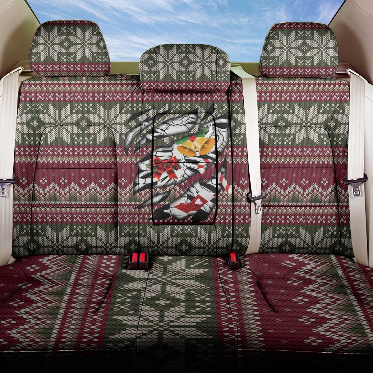 Skeleton Candy Cane Christmas Back Car Seat Cover Xmas Holiday Patterns - Wonder Print Shop