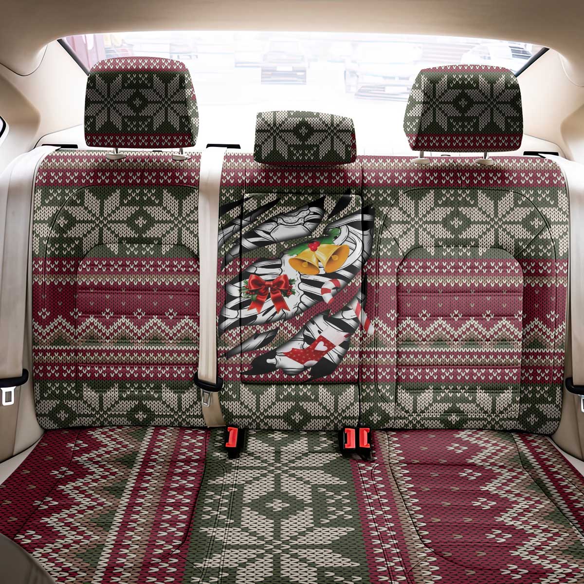 Skeleton Candy Cane Christmas Back Car Seat Cover Xmas Holiday Patterns - Wonder Print Shop
