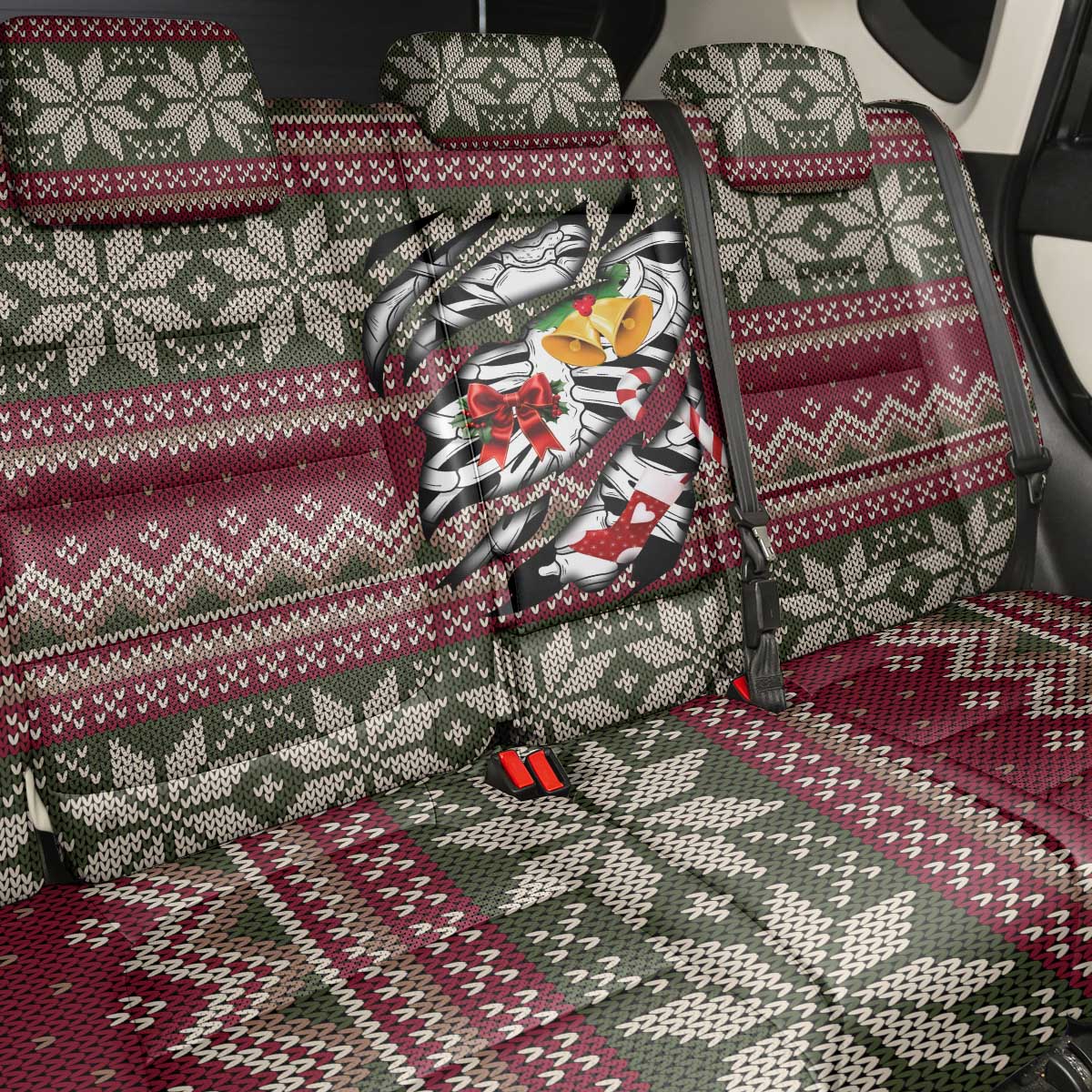 Skeleton Candy Cane Christmas Back Car Seat Cover Xmas Holiday Patterns - Wonder Print Shop