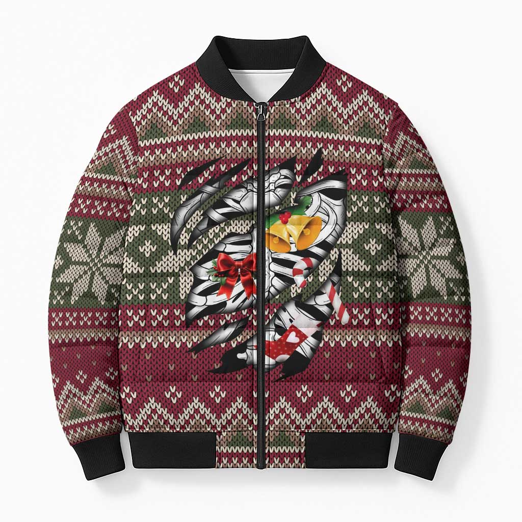 Skeleton Candy Cane Christmas Bomber Puffer Jacket Xmas Holiday Patterns - Wonder Print Shop