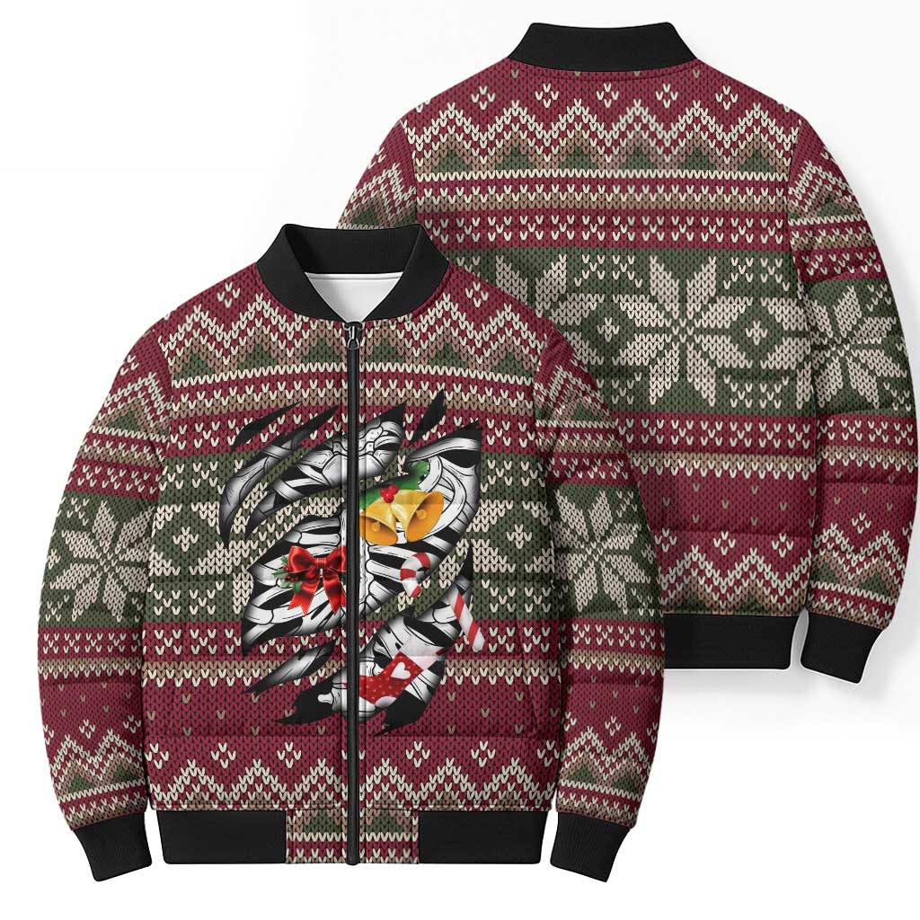 Skeleton Candy Cane Christmas Bomber Puffer Jacket Xmas Holiday Patterns - Wonder Print Shop