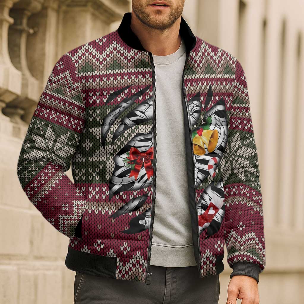 Skeleton Candy Cane Christmas Bomber Puffer Jacket Xmas Holiday Patterns - Wonder Print Shop
