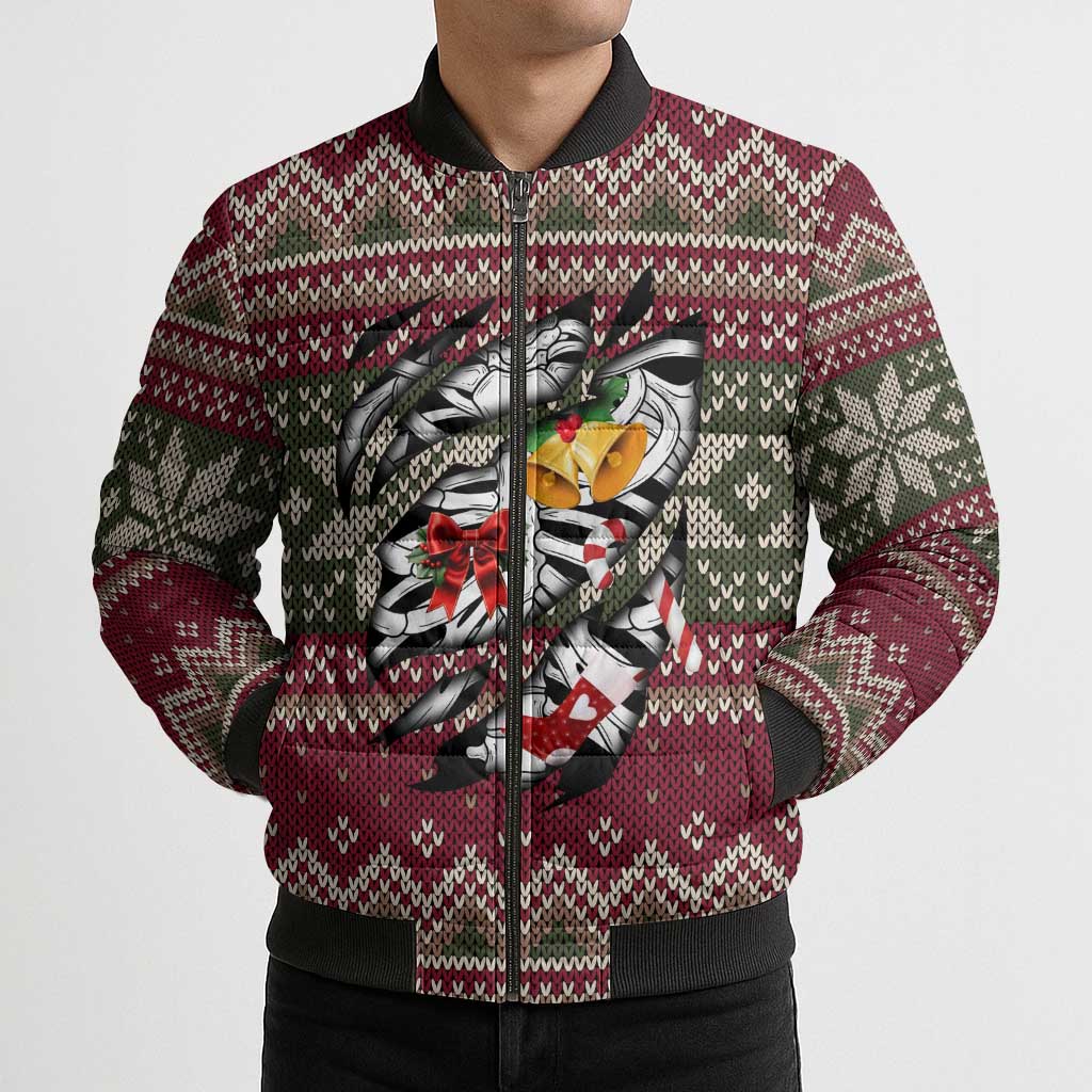 Skeleton Candy Cane Christmas Bomber Puffer Jacket Xmas Holiday Patterns - Wonder Print Shop