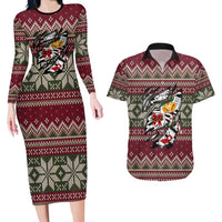 Skeleton Candy Cane Christmas Couples Matching Long Sleeve Bodycon Dress and Hawaiian Shirt Xmas Holiday Patterns - Wonder Print Shop