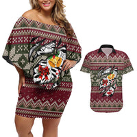 Skeleton Candy Cane Christmas Couples Matching Off Shoulder Short Dress and Hawaiian Shirt Xmas Holiday Patterns - Wonder Print Shop