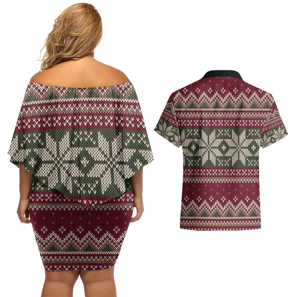 Skeleton Candy Cane Christmas Couples Matching Off Shoulder Short Dress and Hawaiian Shirt Xmas Holiday Patterns - Wonder Print Shop