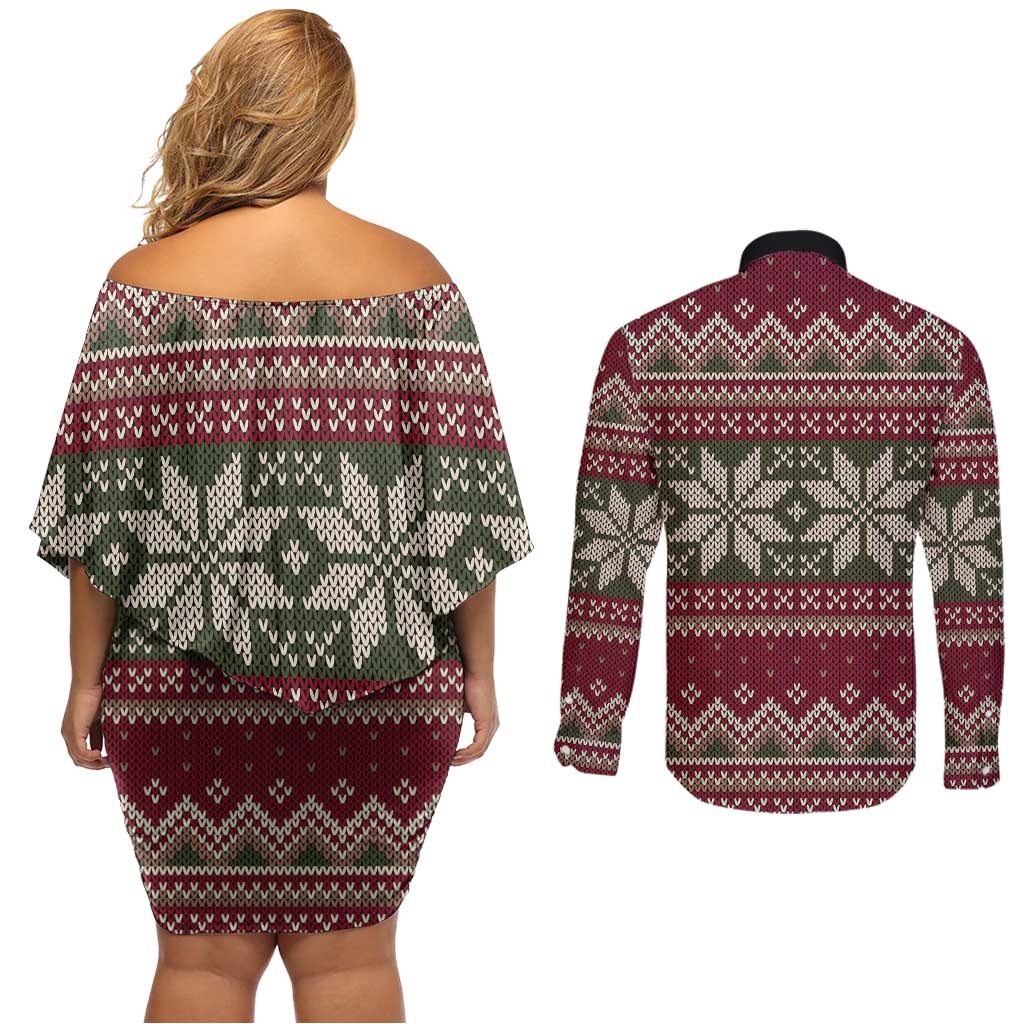 Skeleton Candy Cane Christmas Couples Matching Off Shoulder Short Dress and Long Sleeve Button Shirt Xmas Holiday Patterns - Wonder Print Shop