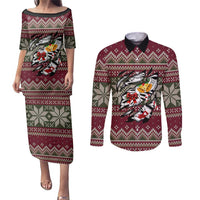 Skeleton Candy Cane Christmas Couples Matching Puletasi and Long Sleeve Button Shirt Xmas Holiday Patterns - Wonder Print Shop