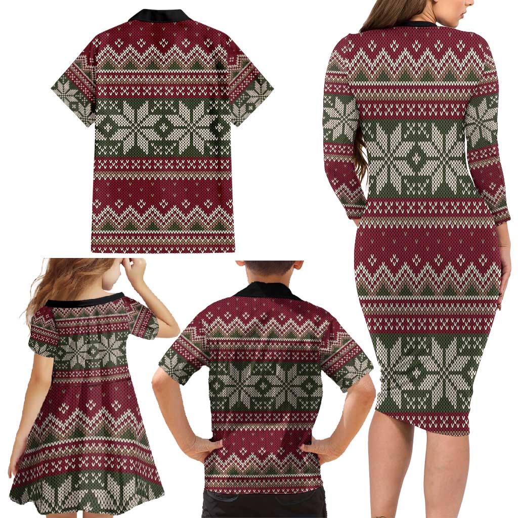 Skeleton Candy Cane Christmas Family Matching Long Sleeve Bodycon Dress and Hawaiian Shirt Xmas Holiday Patterns - Wonder Print Shop