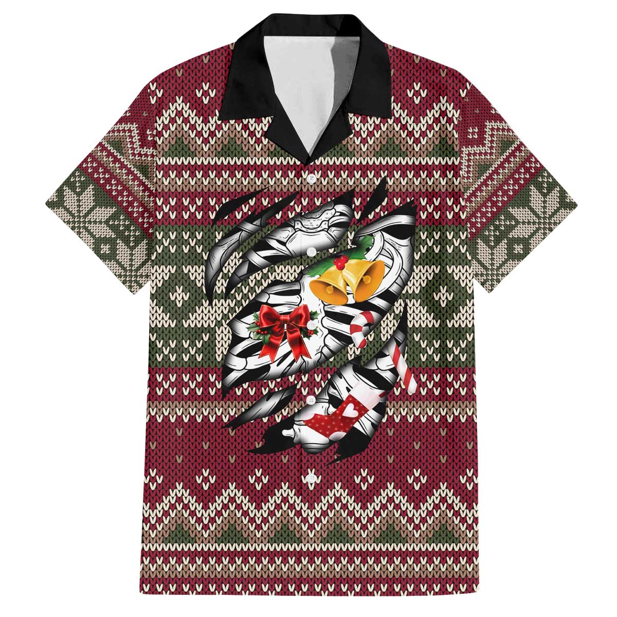 Skeleton Candy Cane Christmas Family Matching Off The Shoulder Long Sleeve Dress and Hawaiian Shirt Xmas Holiday Patterns - Wonder Print Shop