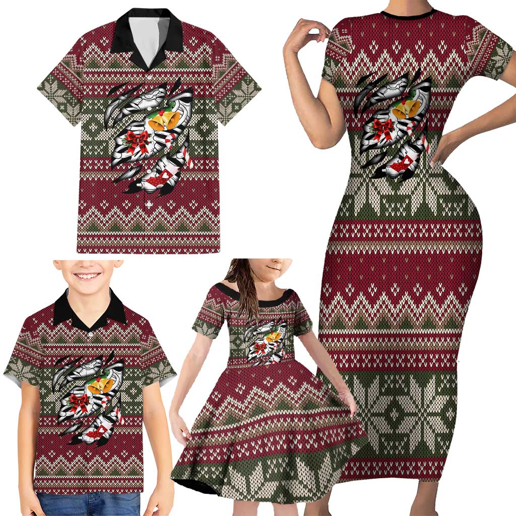 Skeleton Candy Cane Christmas Family Matching Short Sleeve Bodycon Dress and Hawaiian Shirt Xmas Holiday Patterns - Wonder Print Shop