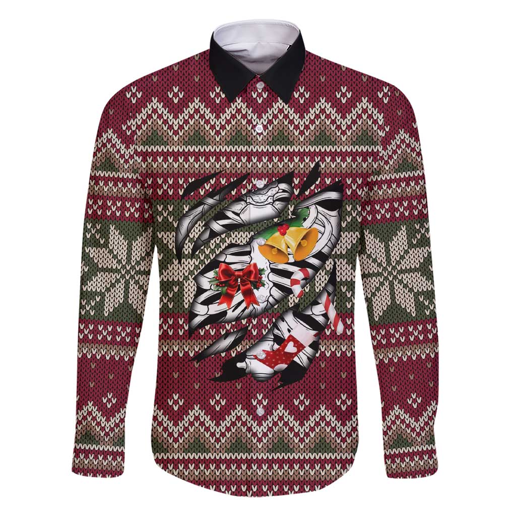 Skeleton Candy Cane Christmas Family Matching Short Sleeve Bodycon Dress and Hawaiian Shirt Xmas Holiday Patterns - Wonder Print Shop