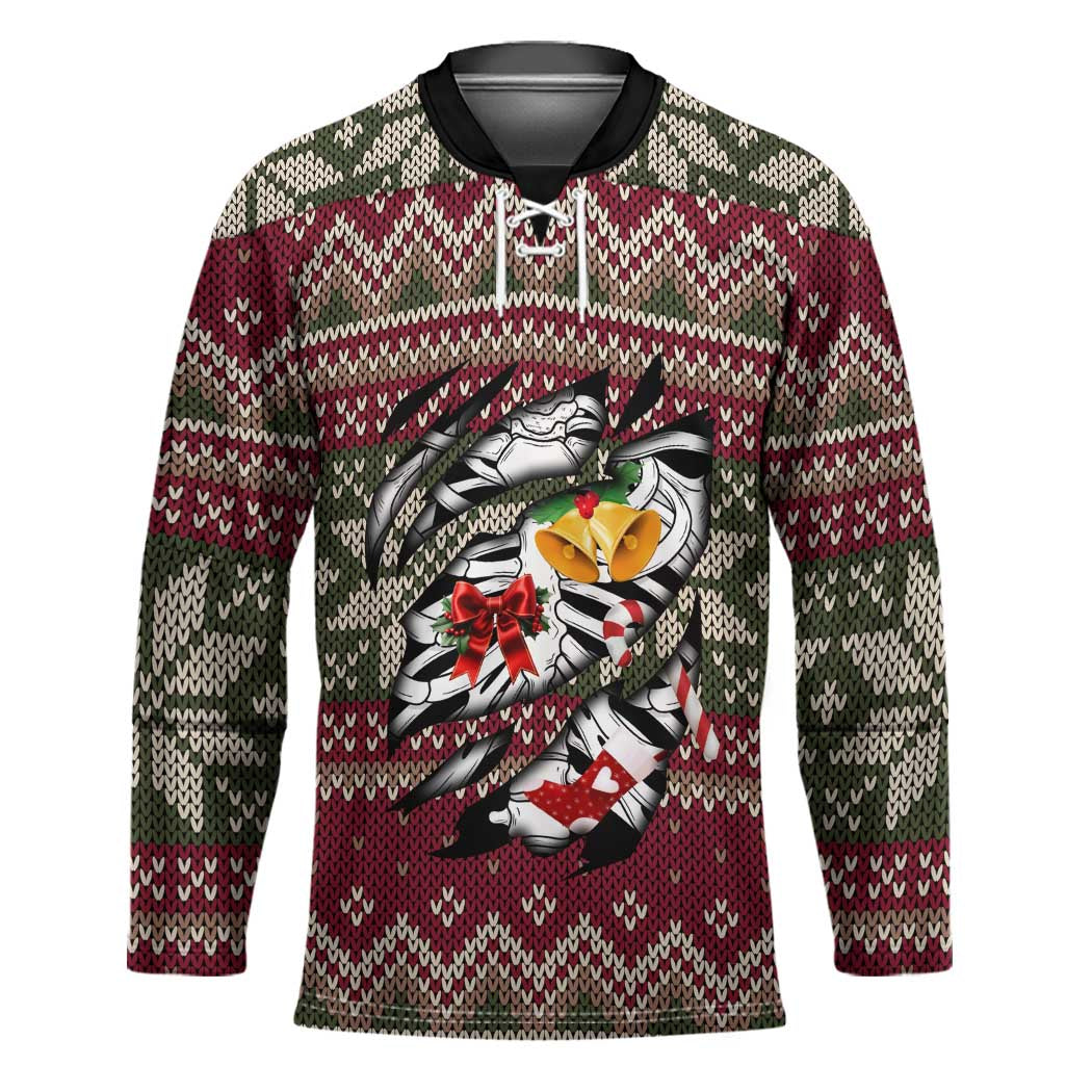 Skeleton Candy Cane Christmas Hockey Jersey Xmas Holiday Patterns - Wonder Print Shop