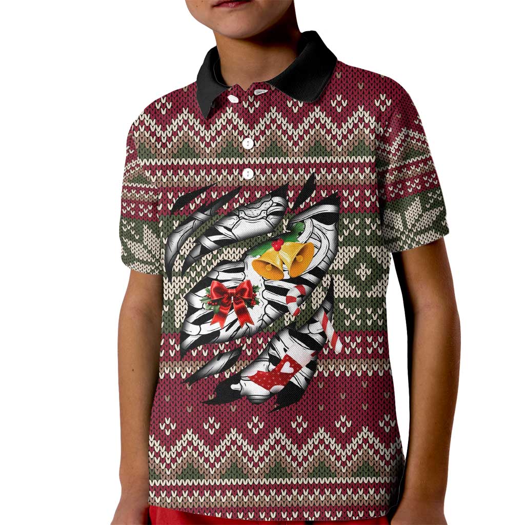 Skeleton Candy Cane Christmas Kid Polo Shirt Xmas Holiday Patterns - Wonder Print Shop