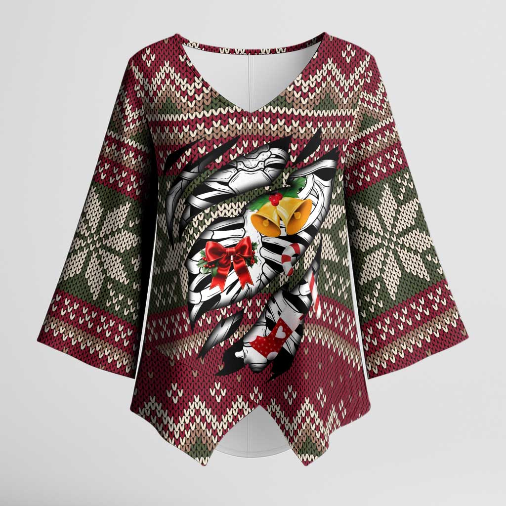 Skeleton Candy Cane Christmas Kimono Sleeve Blouse Xmas Holiday Patterns - Wonder Print Shop